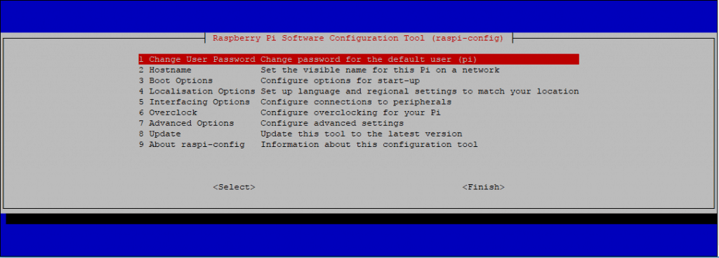 Raspberry configuration menu